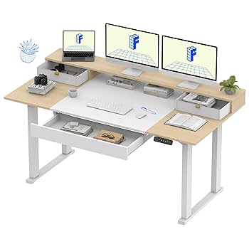Amazon | FLEXISPOT 昇降デスク F2 ㍶デスク 収納棚 モニター